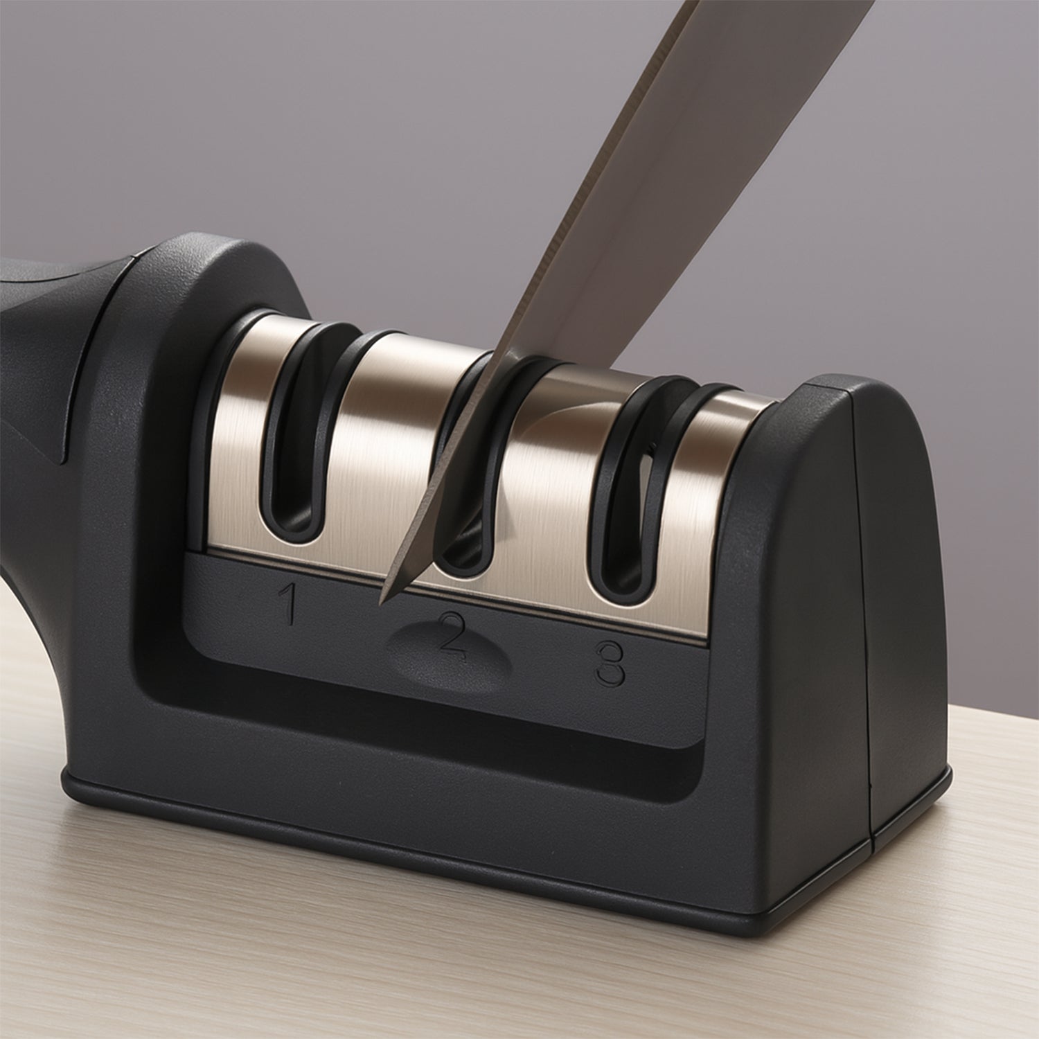 Manual Red & Black Knife Sharpener 3 Stage Sharpening Tool for Ceramic Knife and Steel Knives. Manual Red & Black Knife Sharpener 3 Stage Sharpening Tool for Ceramic Knife and Steel Knives.